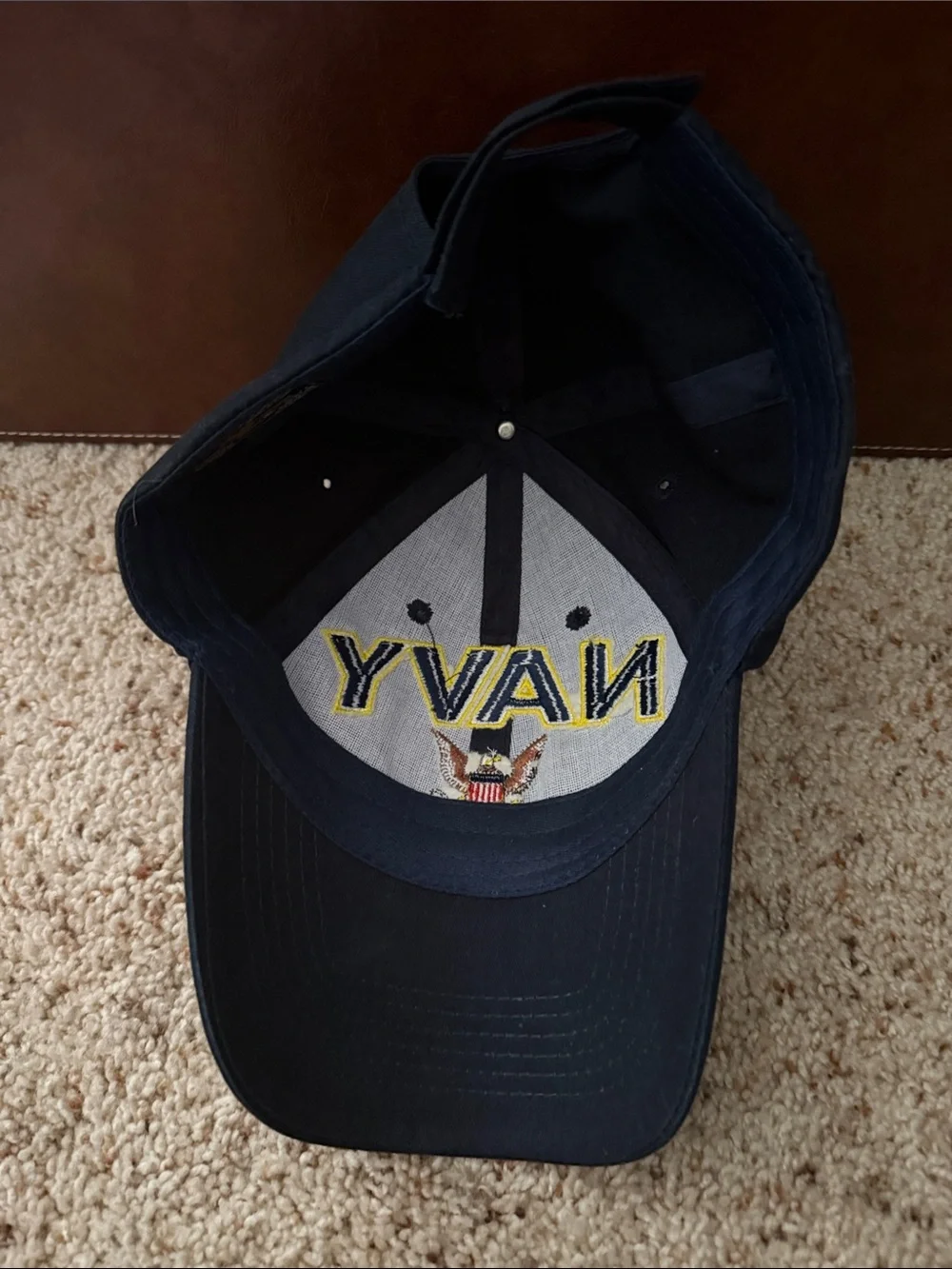 Navy Embroidered Baseball Cap with Eagle Crest - Black